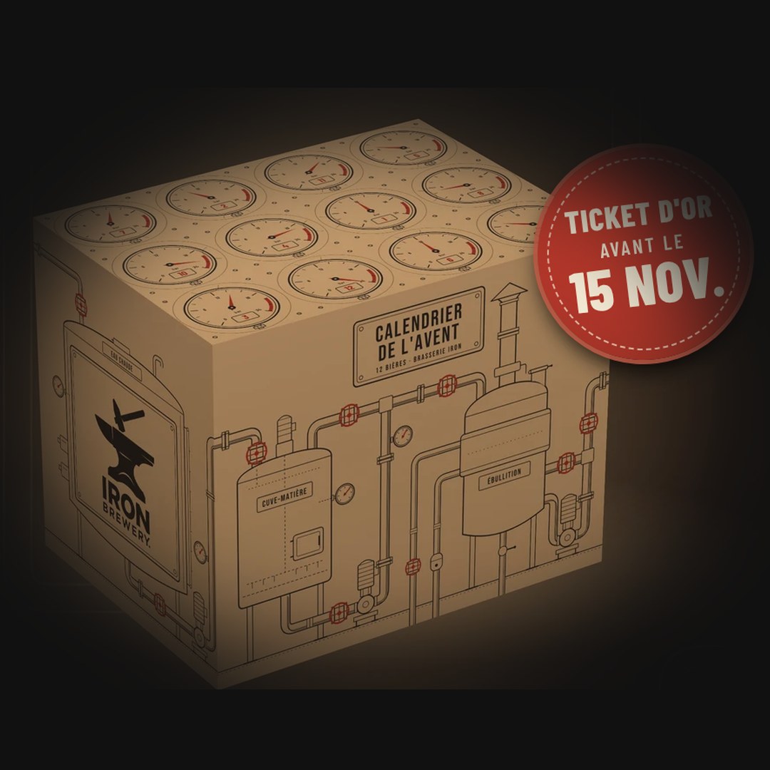 Calendrier de l'avent bière de la Brasserie Iron : la boîte de 12 bières, ticket d'or avant le 15 novembre